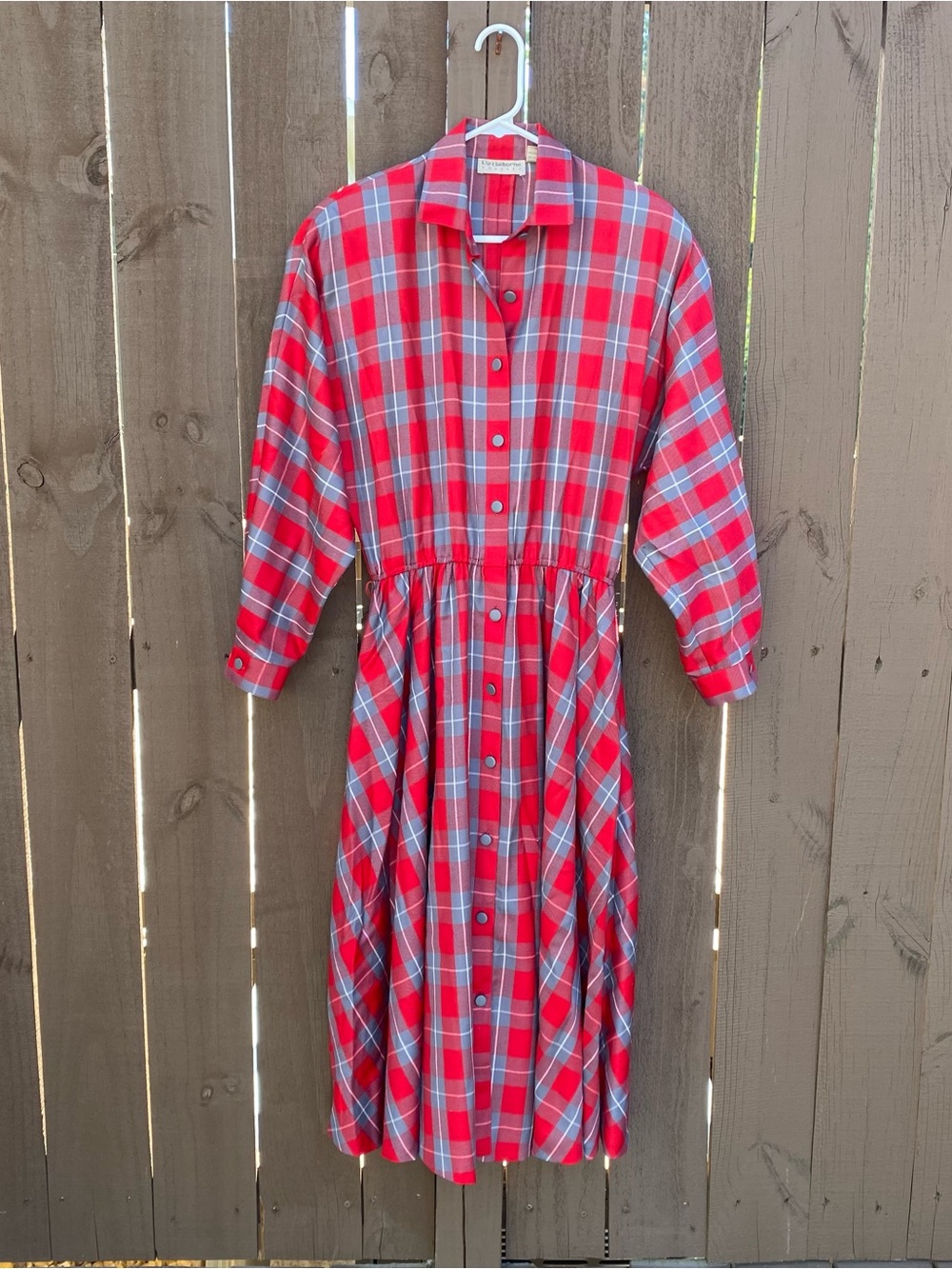 Vintage 80s-90s Liz Claiborne 100% Wool Plaid Shirt Dress Midi size 12
